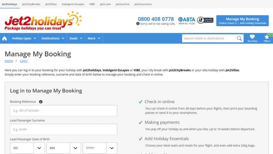 Jet2 Manage My Booking